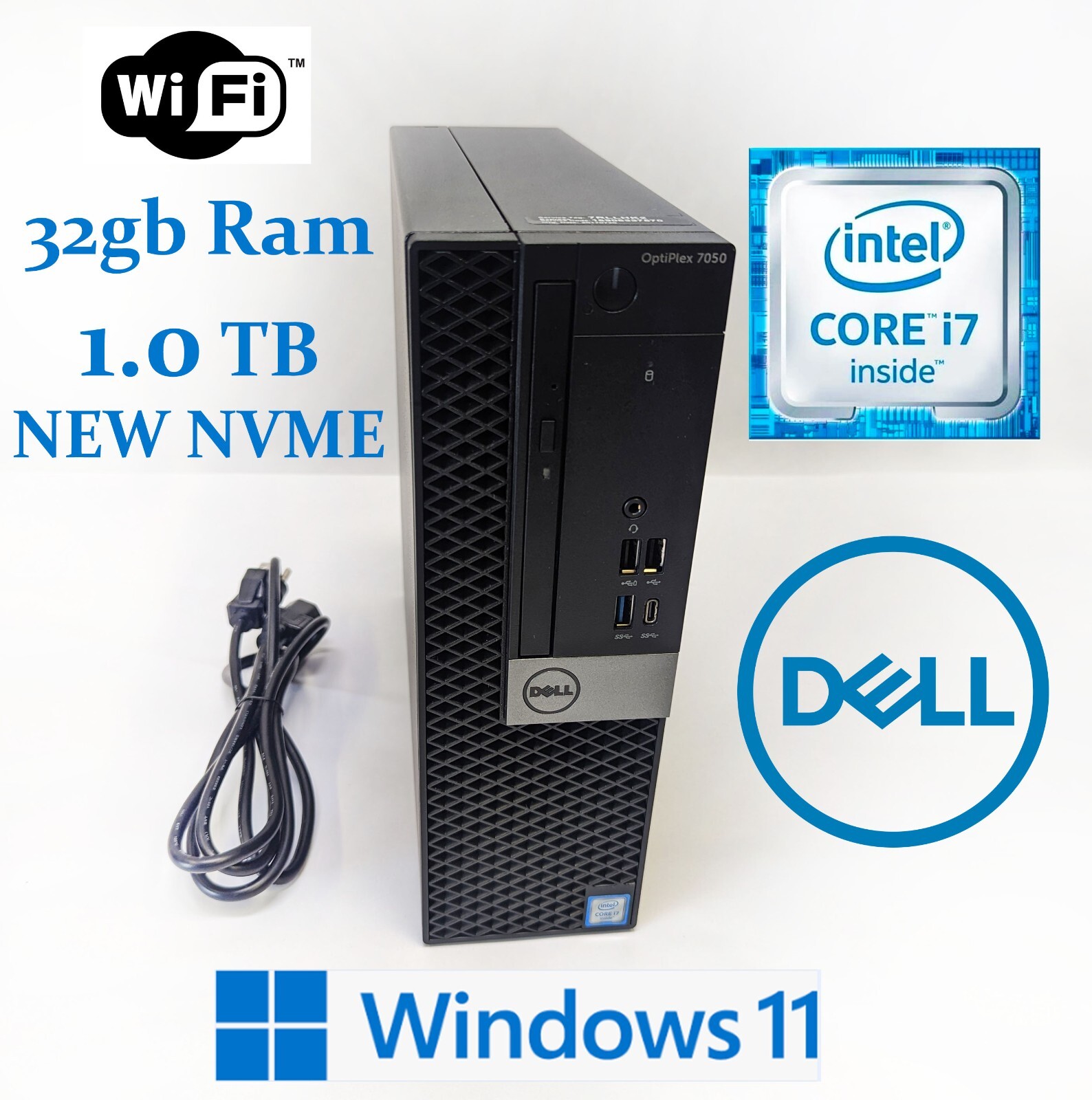 Dell OptiPlex 7050 SFF Core i7 32GB RAM 1TB SSD Windows 11 Desktop Computer WiFi