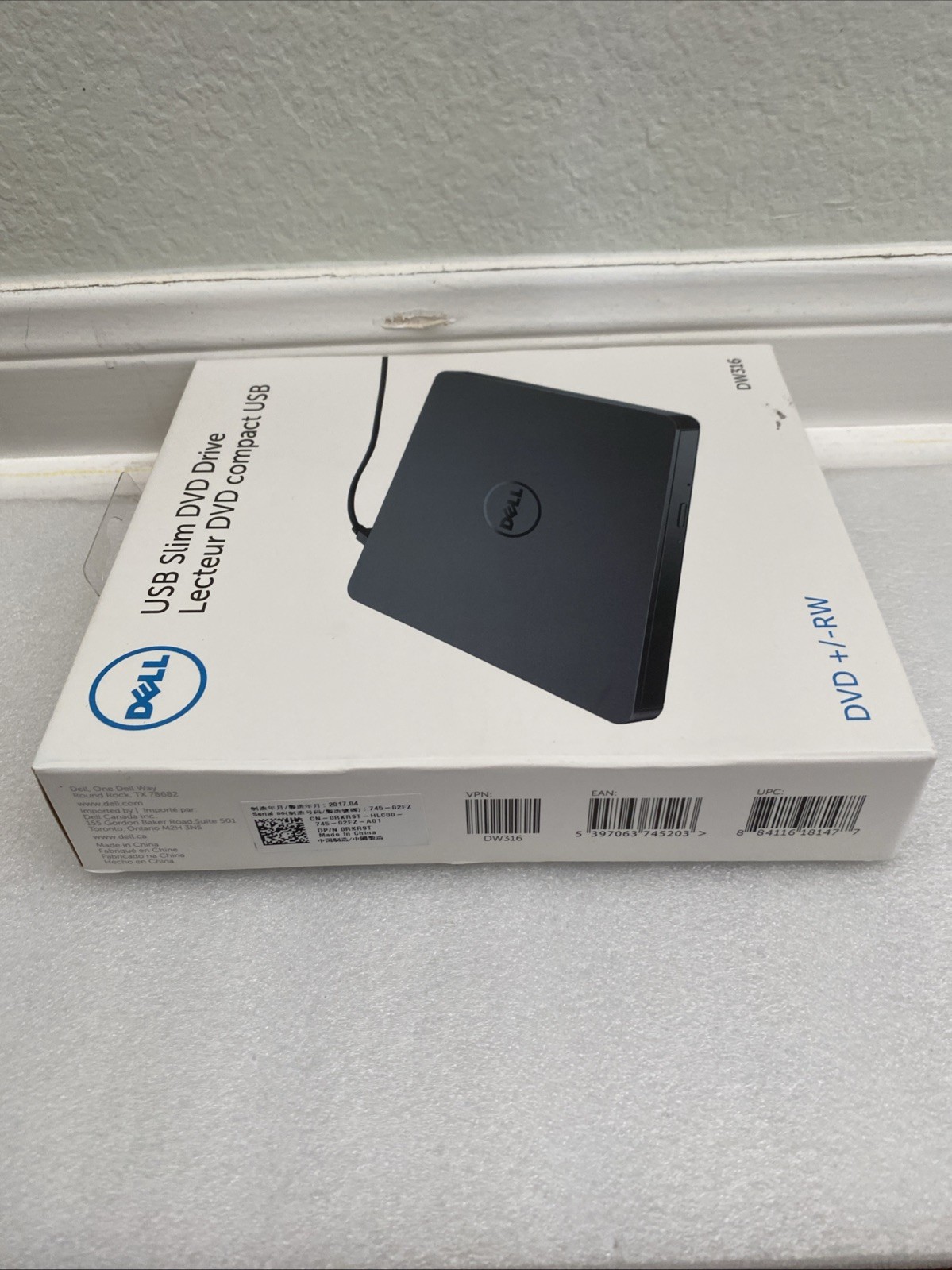 Dell DW316 External USB Slim DVD+/-RW Optical Drive Black Open Box New