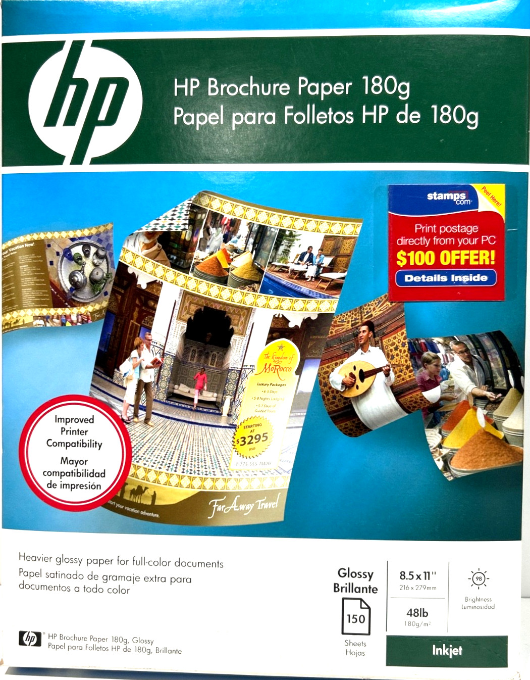 HP Inkjet Brochure Paper 98 Bright 48lb 8.5 x 11 White 150/Pack Q1987A