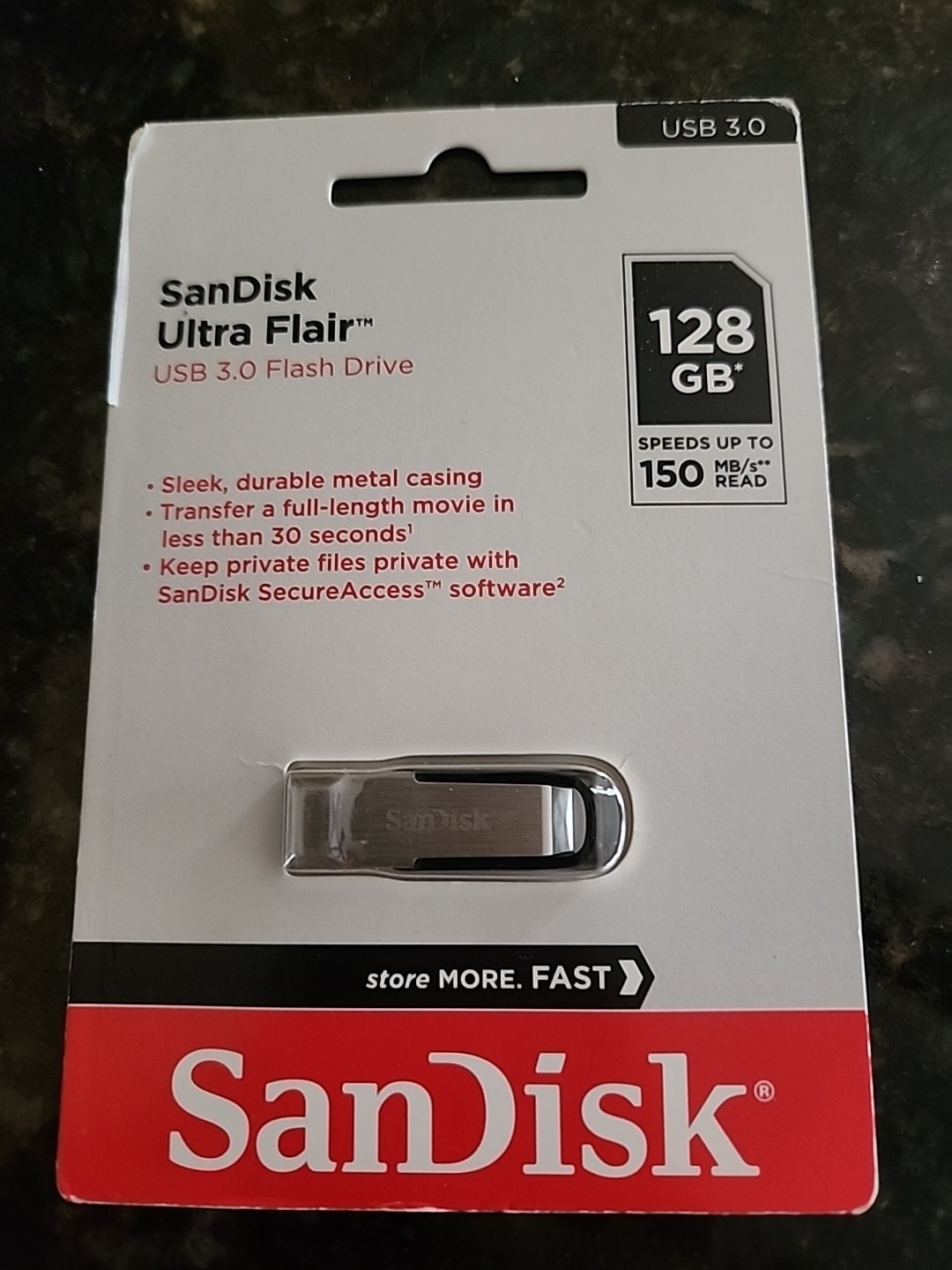 Sandisk Ultra Flair – USB 3.0 Flash Drive – 128 GB – Silver