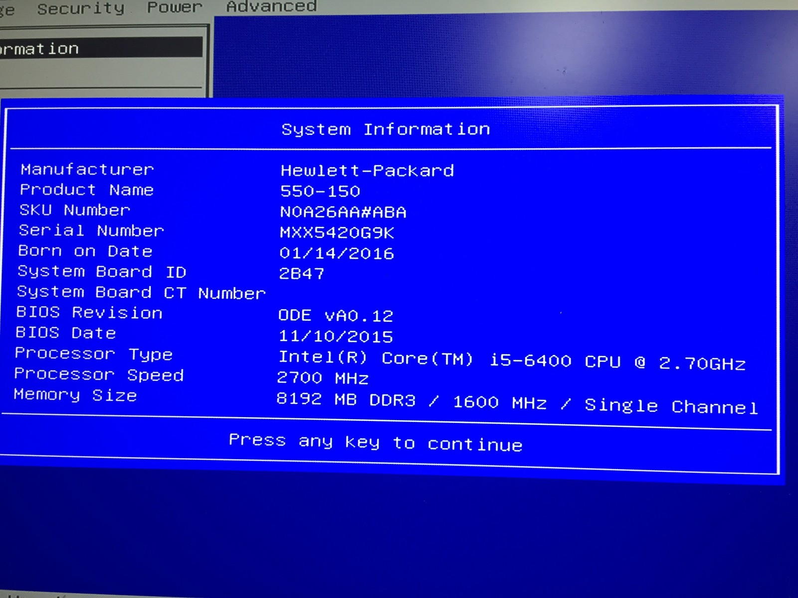 HP 550-150 Core i5-6400 2.7GHz 8GB RAM NO HDD NO OS Fair Mid Tower