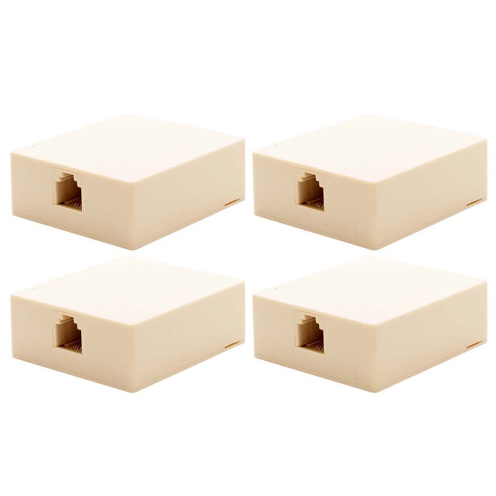 4 Pcs 1-Port RJ11 6P4C Jack Telephone Phone Line Wall Surface Mount Box Ivory
