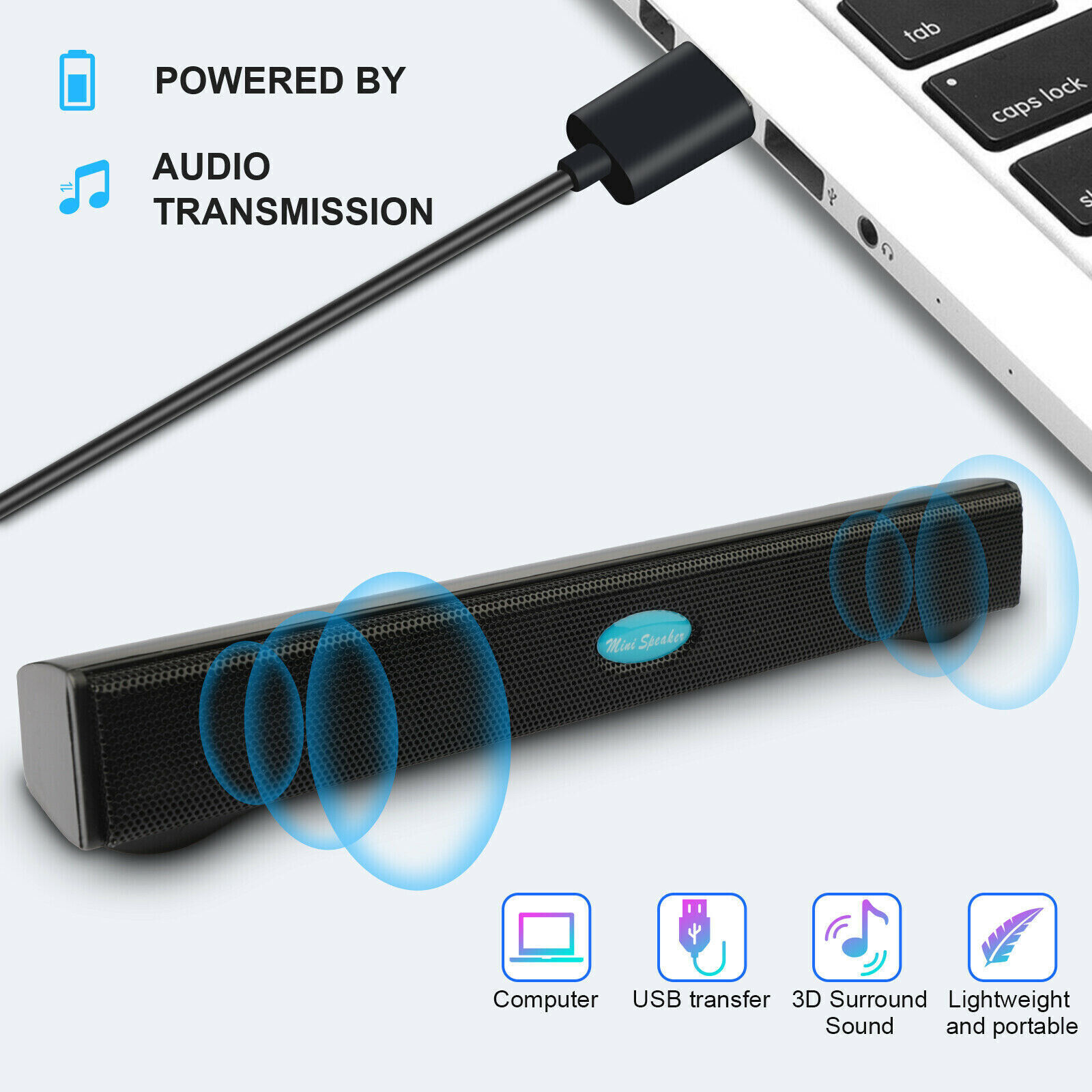 Wired USB Computer Speakers Stereo Sound Bar With Clip For PC laptop Desktop