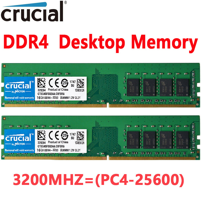 Crucial DDR4 32GB 2X16GB 3200 Mhz PC4-25600 288pins Desktop Memory Dimm Ram