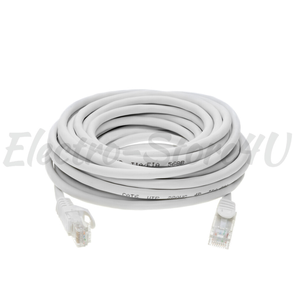 Cat5e Ethernet Patch Cable White 1.5 3 5 6 7 10 15 20 25 30 50 75 100 200 FT Lot