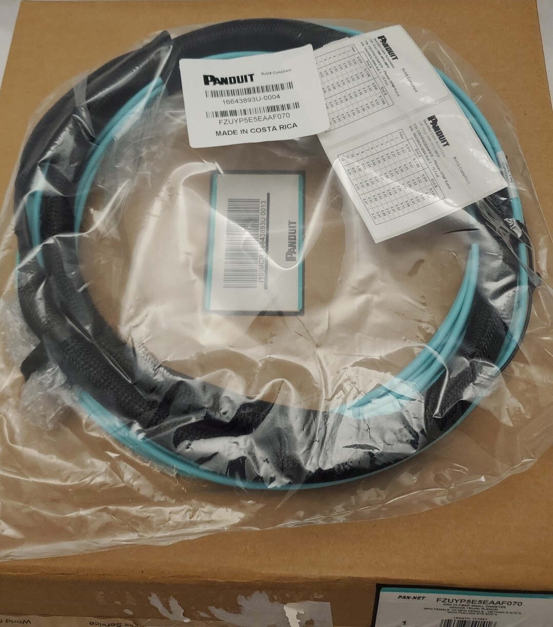 PANDUIT OM4 24 Fiber Sm Diameter Indoor Trunk MPO to MPO 70 Ft FZUYP5E5EAAF070