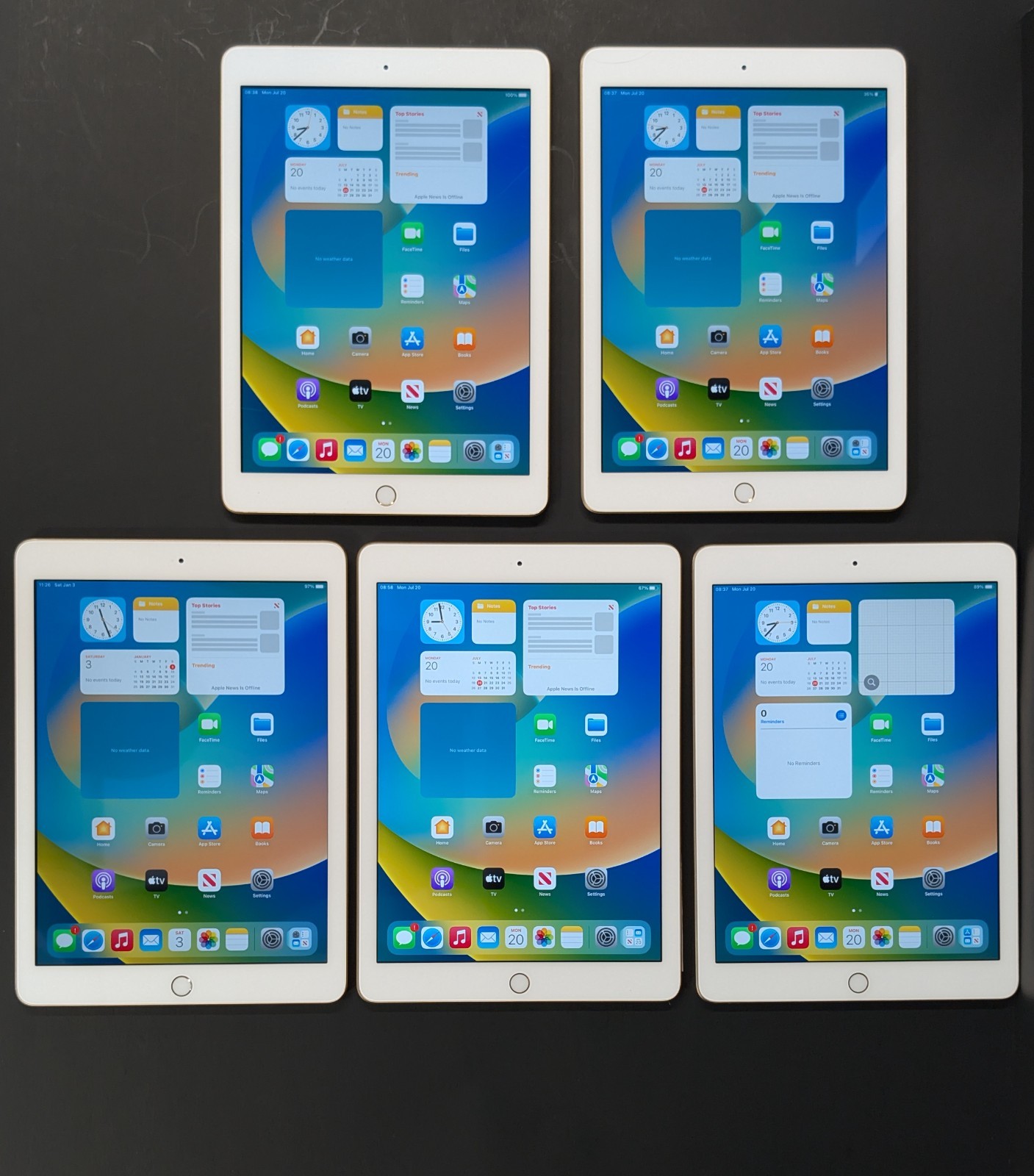 Lot 5 Apple iPad A1822 128GB 9.7″ Grade B/C * 97–100% Batt 28-35 Chg Cycles*GOLD