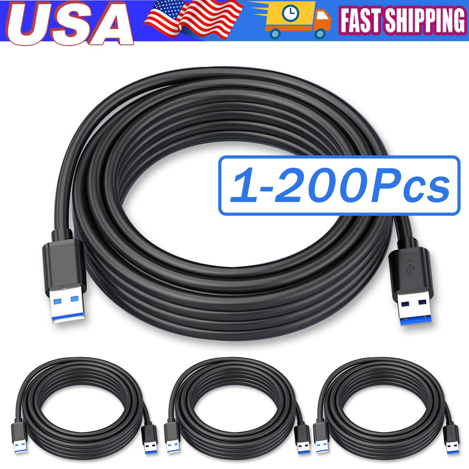 USB 3.0 A Male to A Male Cable Data Transfer Super Speed Power Charger Metal Lot