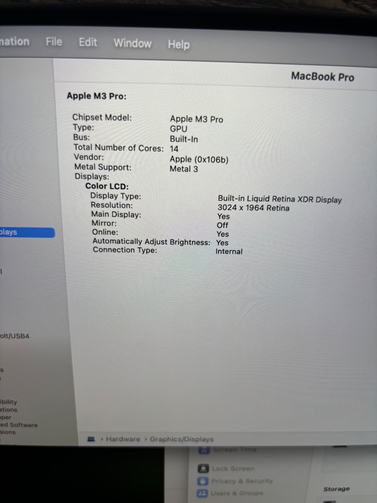 2023 MacBook Pro 14” | M3 Pro 11/14 | 18GB RAM 512GB SSD A2992 Space Black 95%*