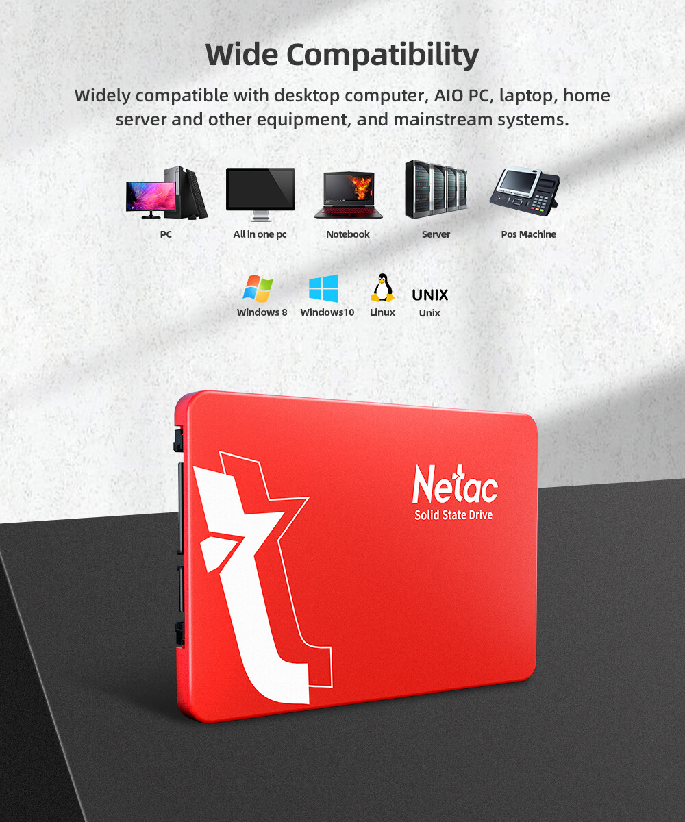 Netac 256GB SSD 3D NAND 2.5” SATA III 6GB/s Internal Solid State Drive 500MB/s