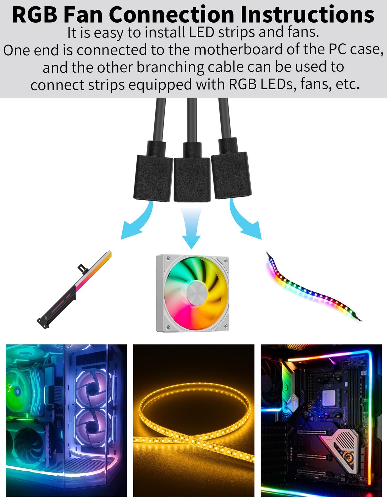 5v 3pin Argb Splitter Cable 1 Female To 4 Female 3 Pins Extension Connector Cord