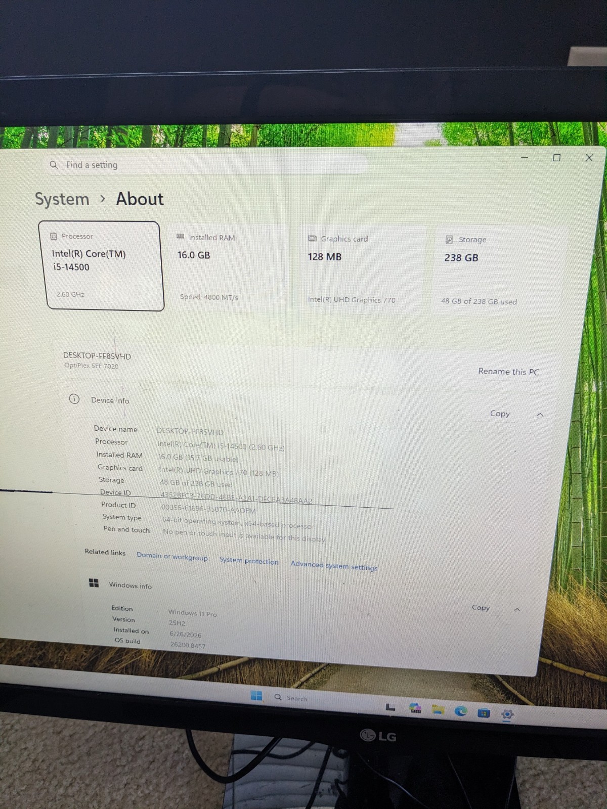 DELL OPTIPLEX SFF 7020 INTEL CORE I5-14500 2.60GHZ 256GB 16GB WINDOWS 11 PRO