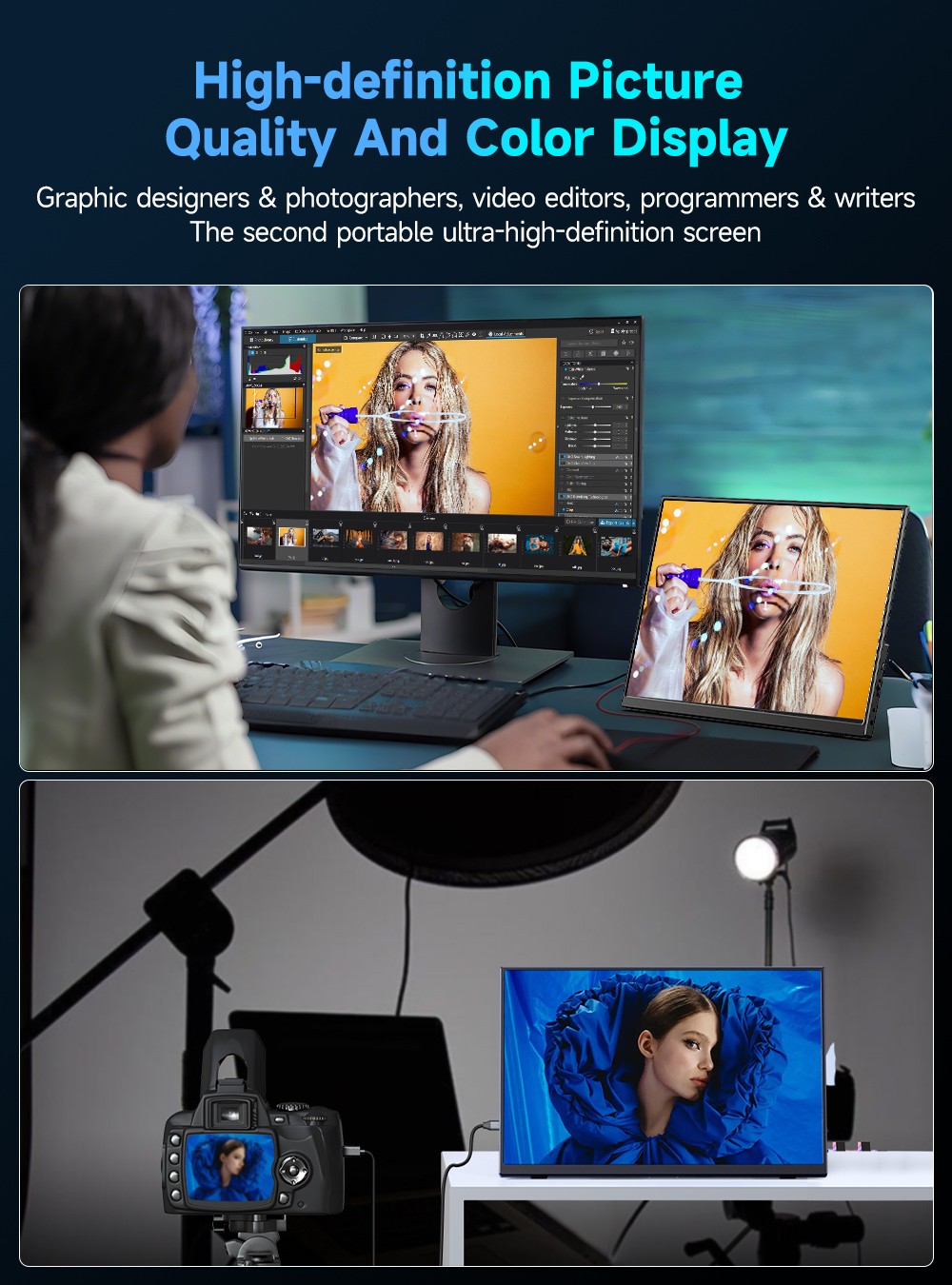 UPERFECT 13.4″ 4K 500 cd/m² Gaming Monitor PC Screen 100%sRGB UHD For DSLR PS PC