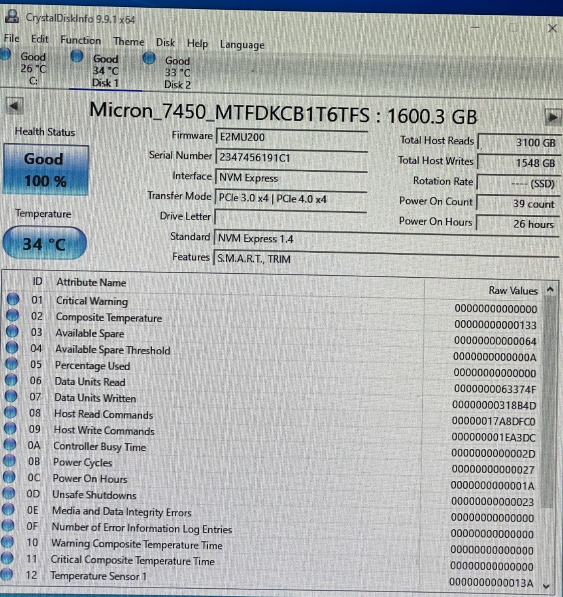 Micron 7450 MAX 3.2TB (2x 1.6TB) NVMe-PCIe Gen4-U.3-7mm 2.5″ SSD MTFDKCB1T6TFS