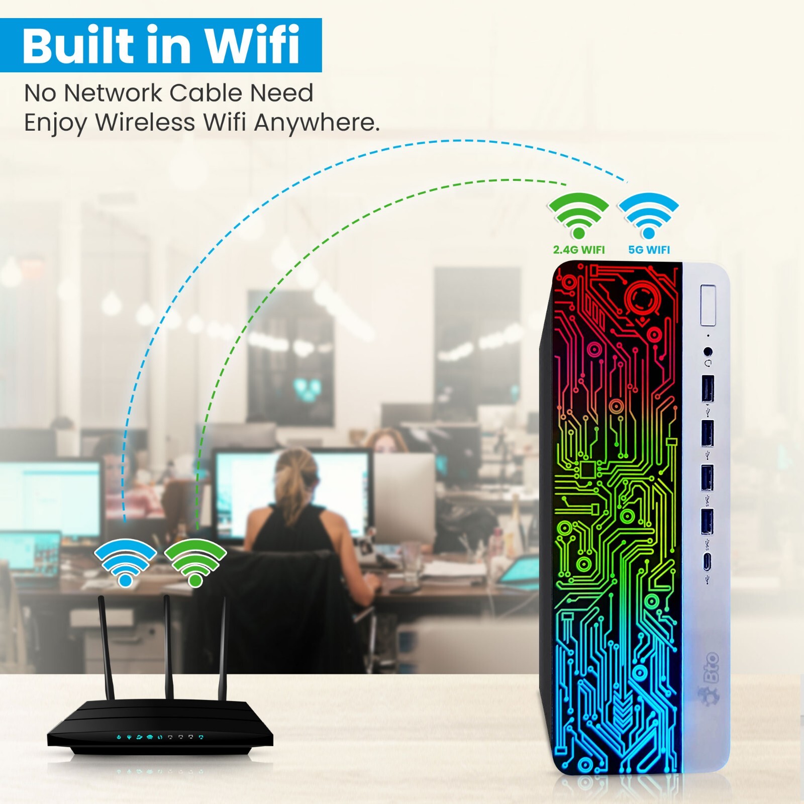 HP RGB Desktop Computer PC i7 32GB Ram 2TB SSD 2TB HDD New 24″ LED Built-in WiFi