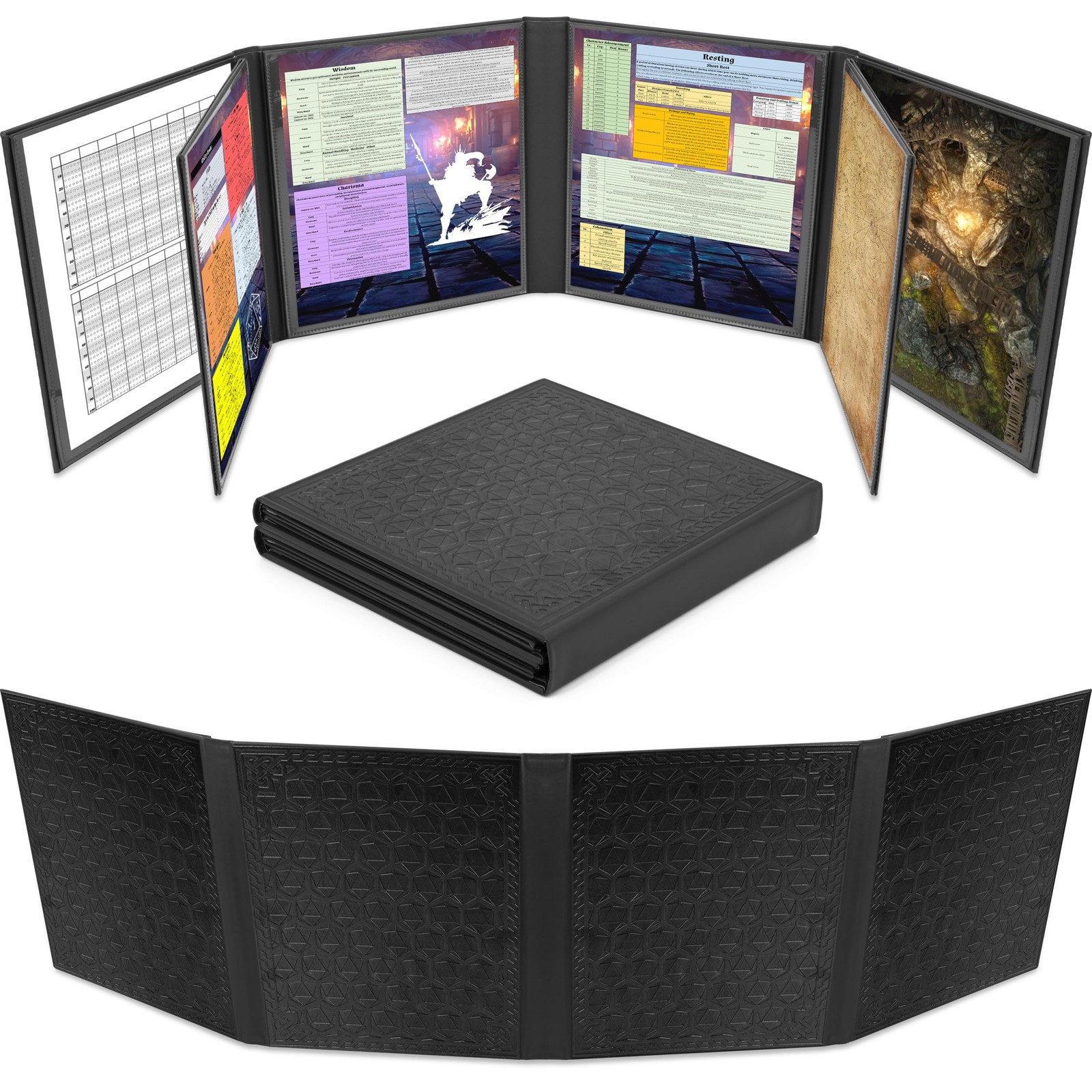 CASEMATIX DM Screen Faux Leather 8-Panel Deluxe Folding GM Tabletop RPG