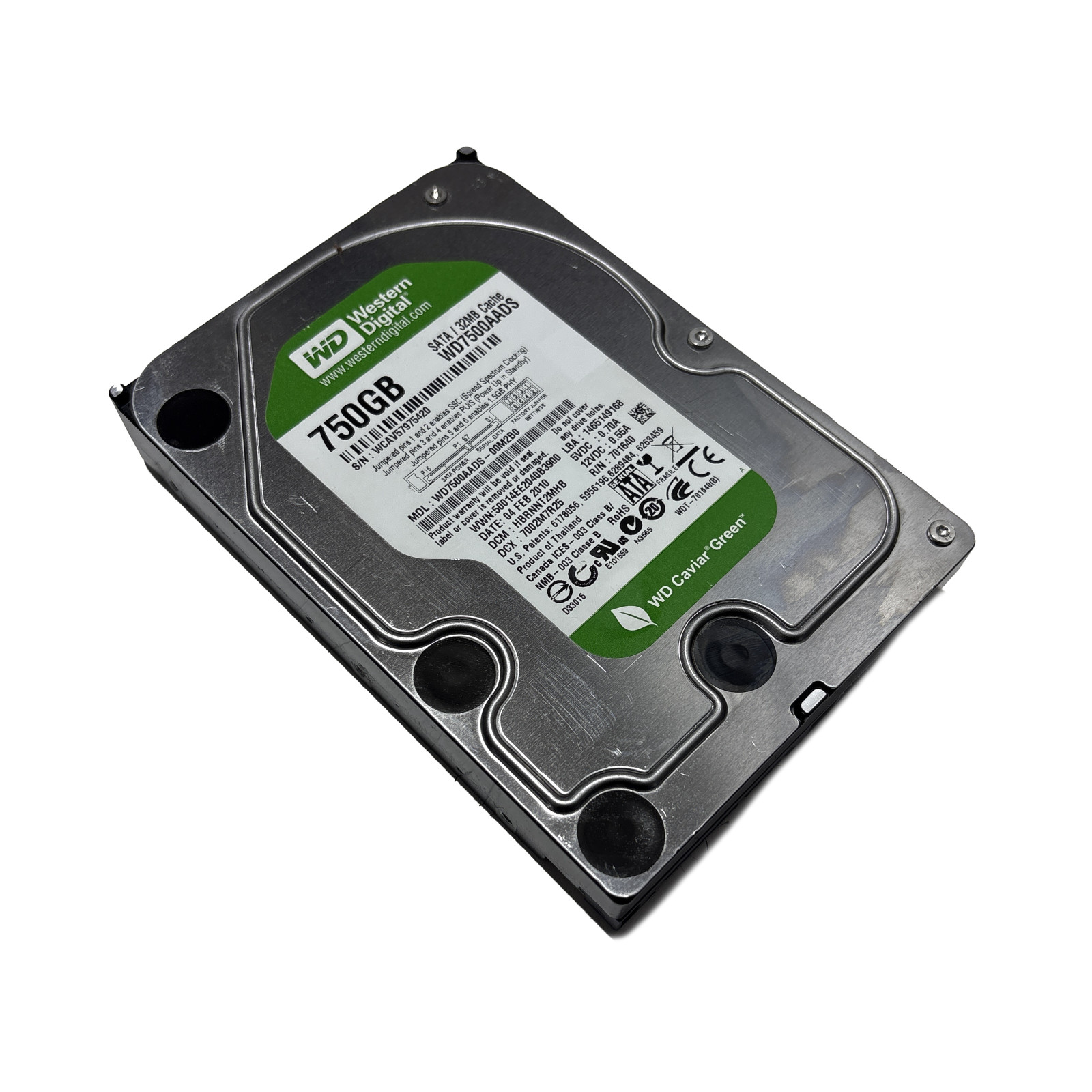 750GB SATA Western Digital 3.5″ WD Green 3Gbps 5.4K RPM Desktop Hard Drive