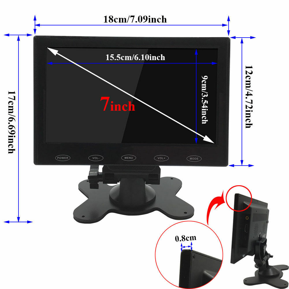 US Portable 7″ Small HDMI LCD Monitor w/Speaker for PC/TV/Security System VGA