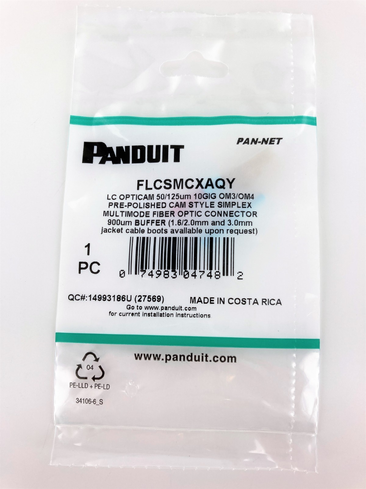 Panduit FLCSMCXAQY Fiber Optic Connector LC Simplex MM OM3/OM4 10GIG Aqua