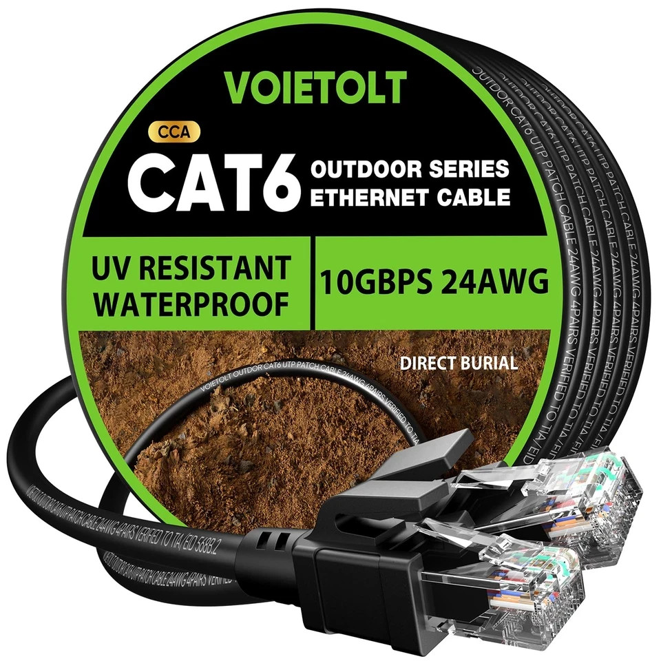 Cat 6 Outdoor Ethernet Cable 60 Ft, 24AWG 10Gbps Cat6 Cable Cord Waterproof Dire