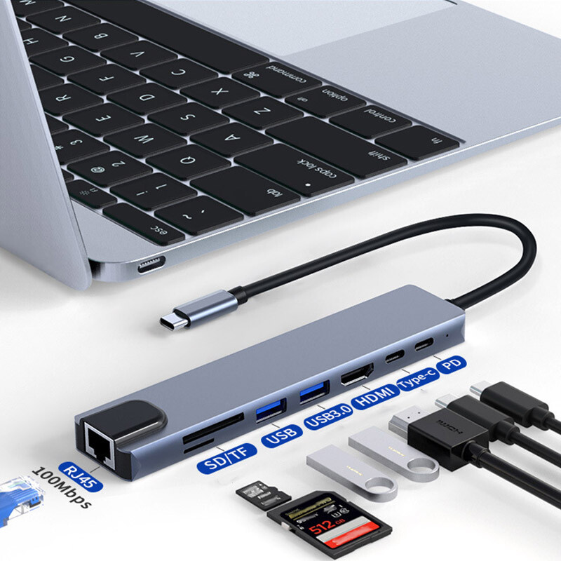 8-in-1 USB-C 4K HDMI Hub/Adapter 100W Laptop Power HDMI/RJ45 Ethernet/PD Charger