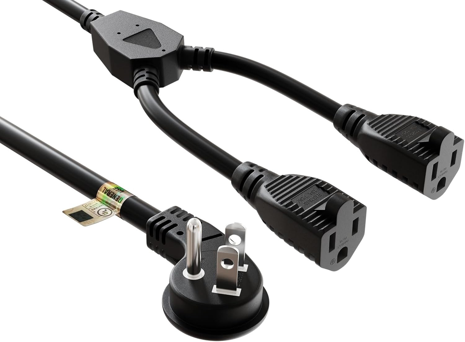 14 inches Ultra Low Profile Power Extension Cord Splitter Cable 16 AWG, Black