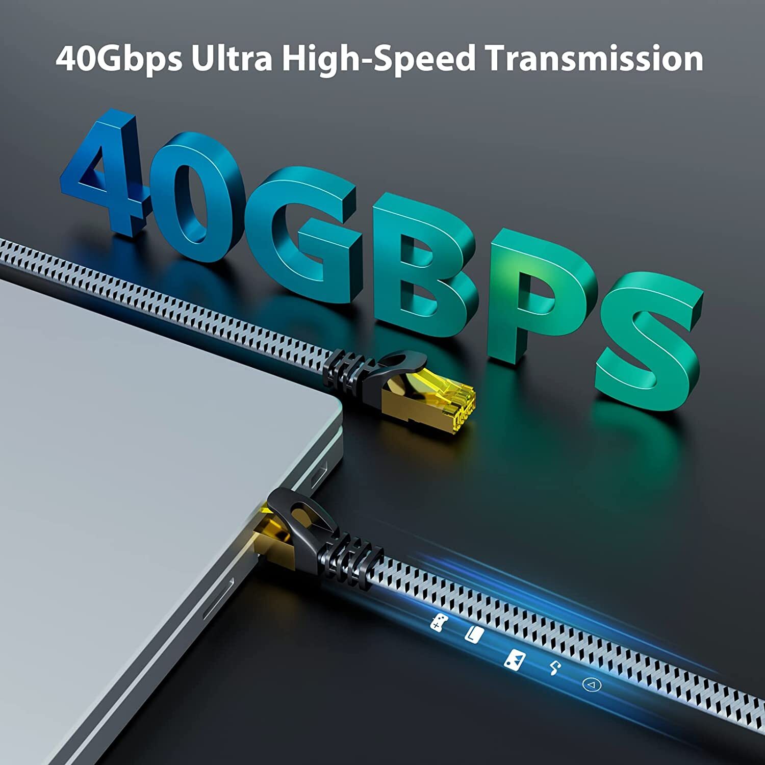 6FT-35FT Braided Heavy Duty Cat8 Ethernet Cable Super Speed 40Gbps/2000Mhz RJ46