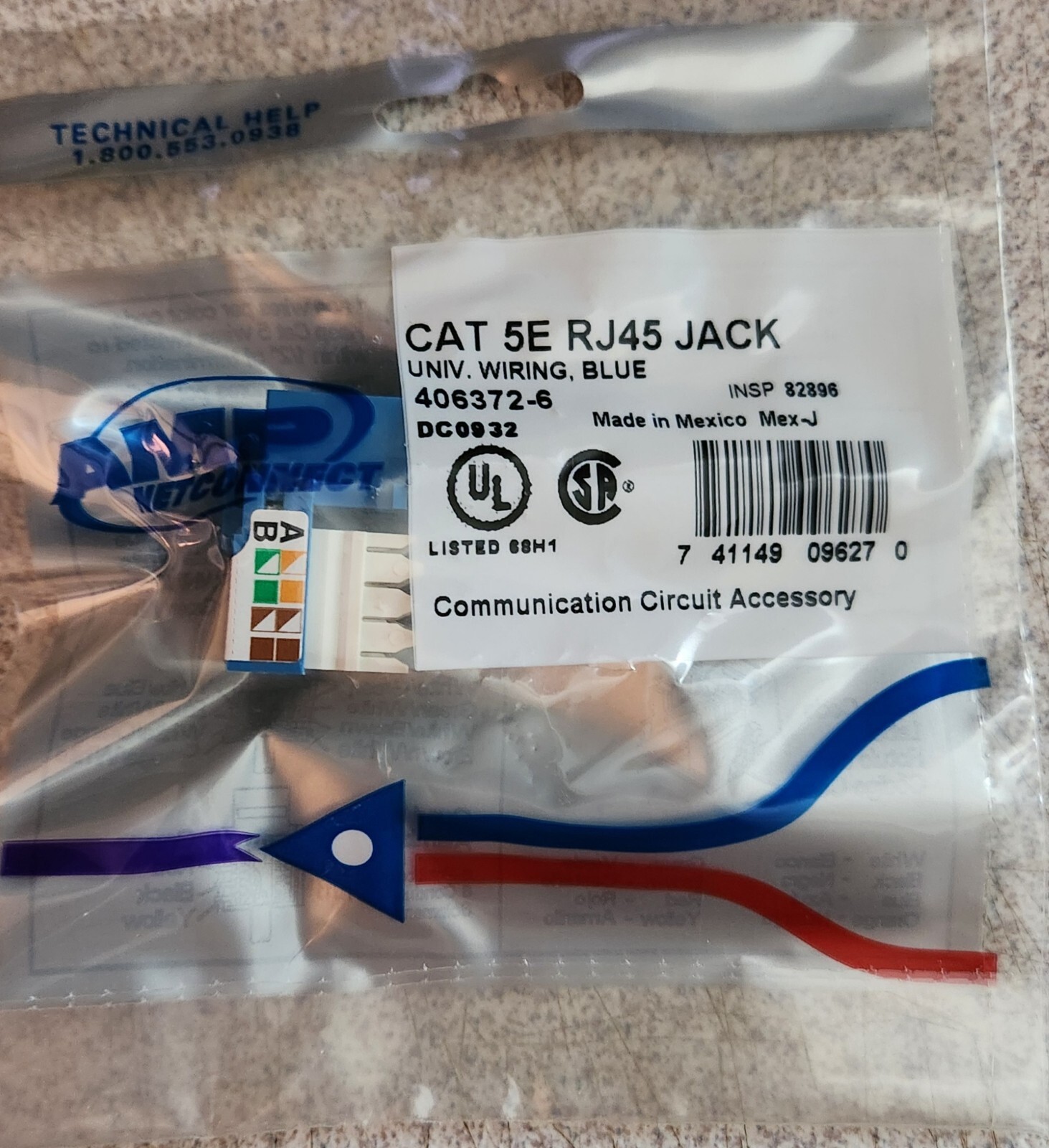 1 Pc AMP NetConnect – 406372-6 – CAT 5E – RJ45 Punch Down Jack ~ Blue