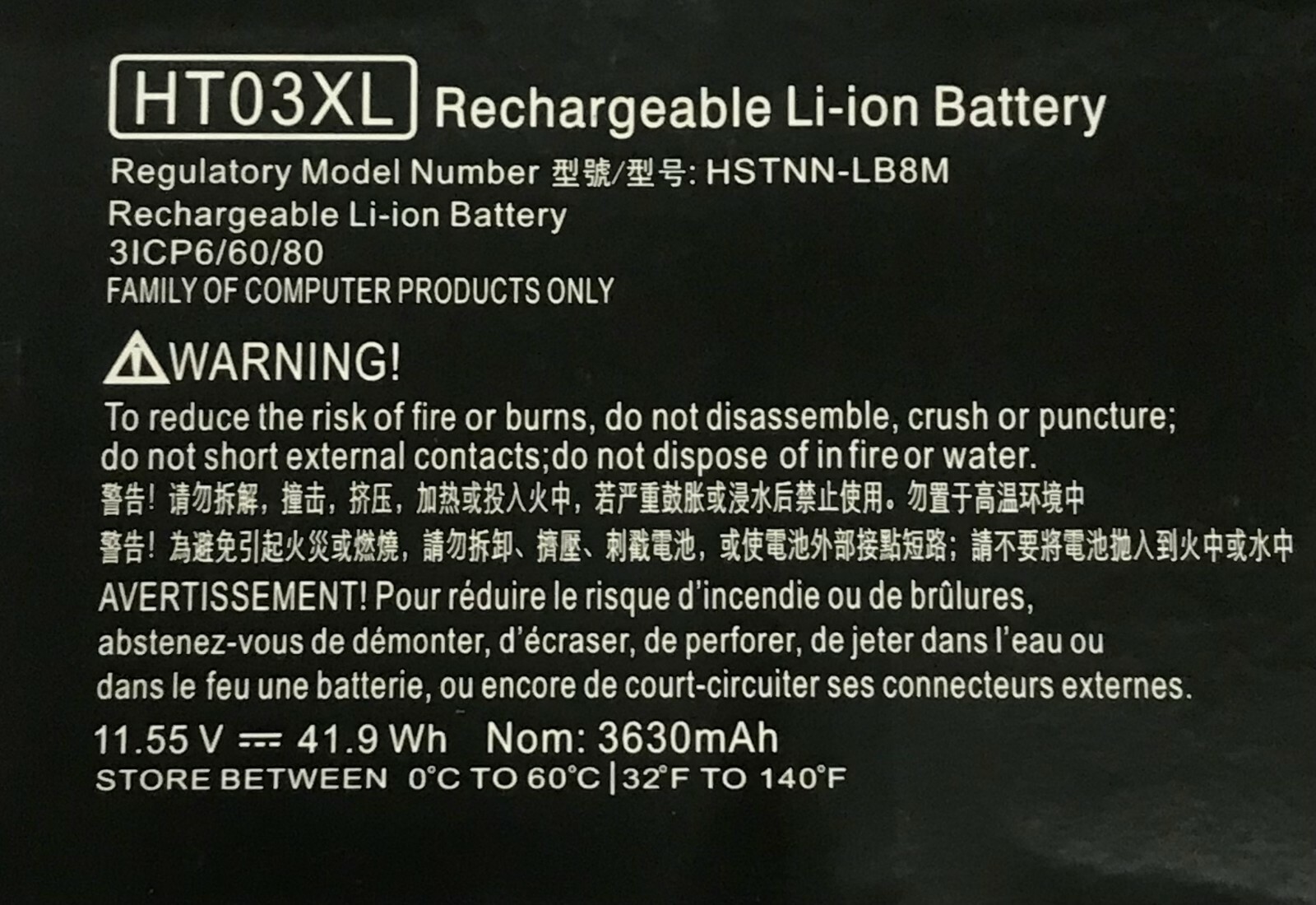 For HP Laptop Battery HT03XL series HSTNN-LB8M 11.55V 41.9Wh 3630mAh