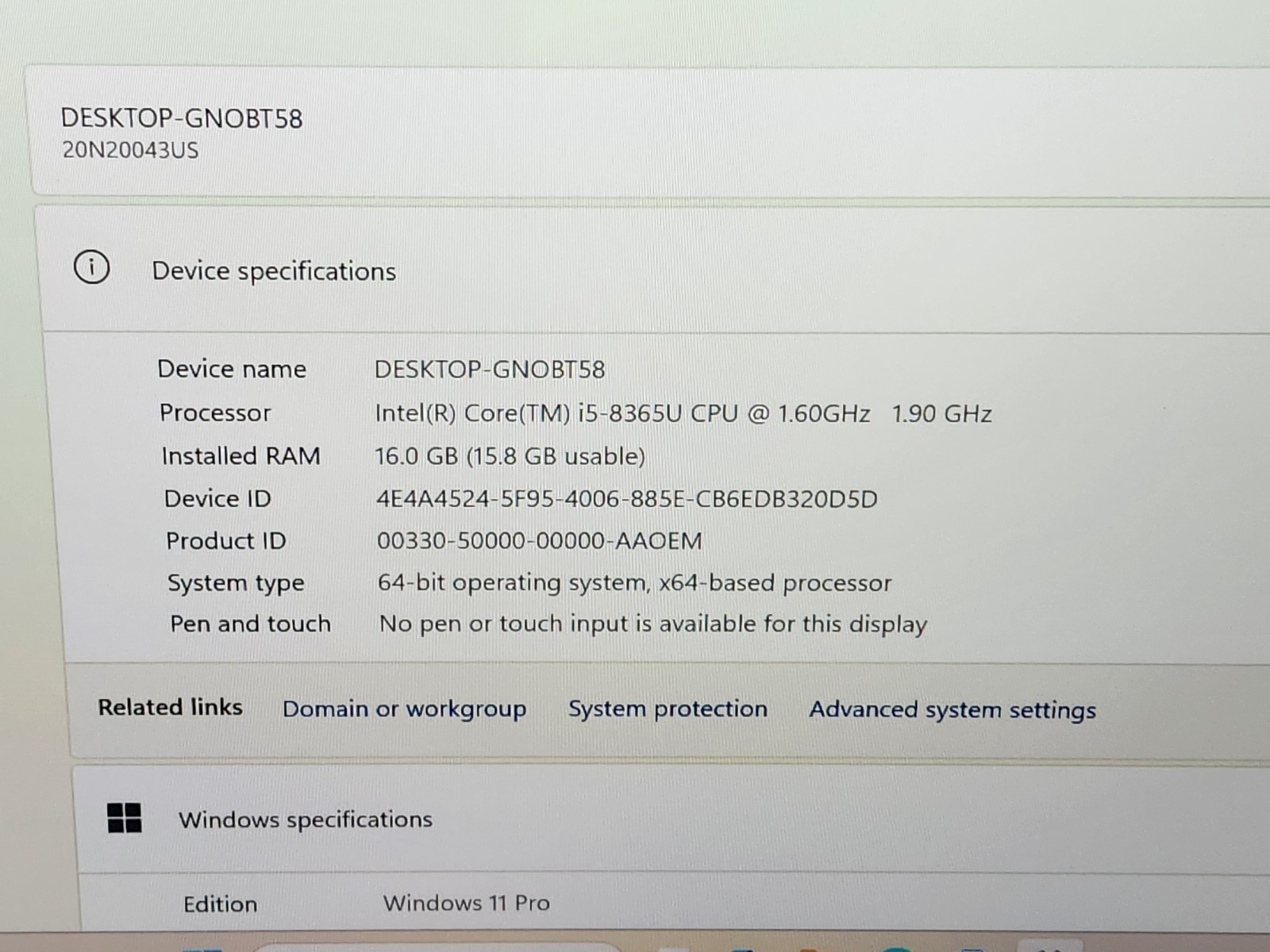 Lenovo ThinkPad T490 14″ FHD i5-8365U 1.6GHz 16GB RAM 256GB SSD Windows 11 Pro ~