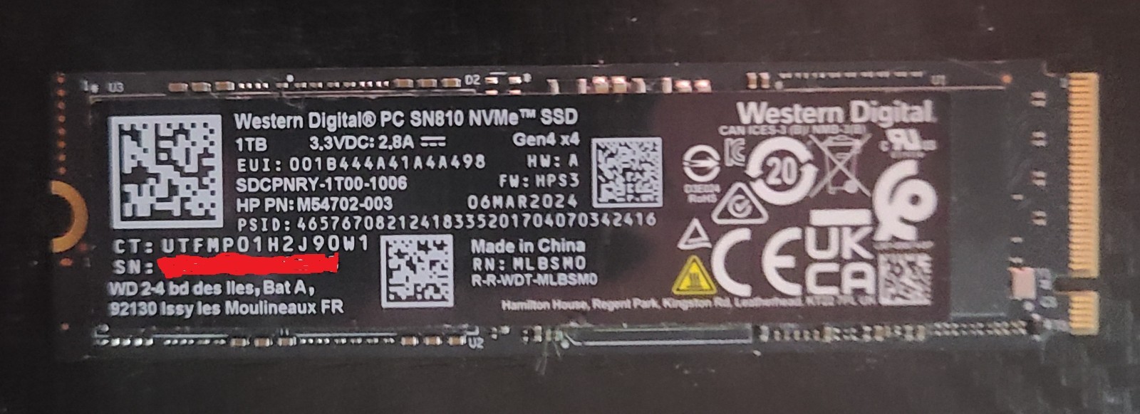 WD PC SN810 1TB NVMe M.2 Gen4 SSD | 100% Health | 18 Hours | Tested