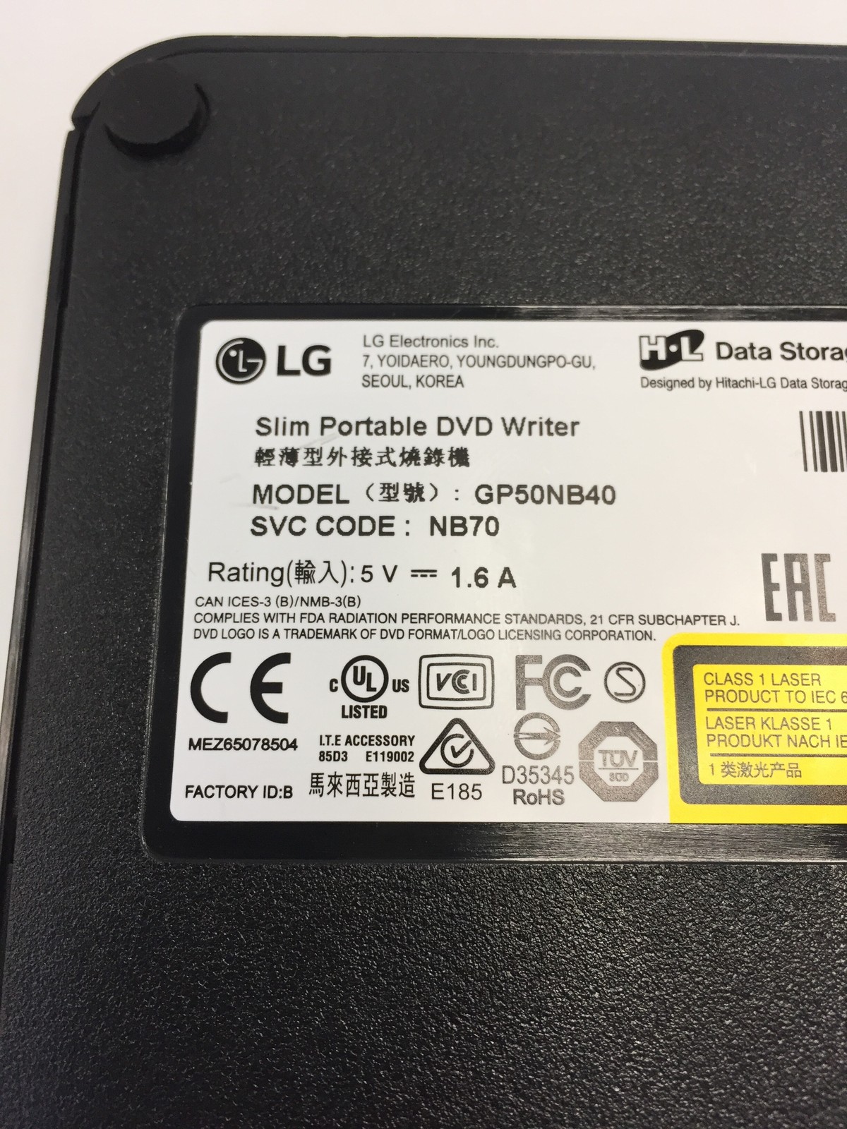 LG Slim Portable DVD Writer Disc Windows GP50NB40 NB70 Free Shipping EXCELLENT