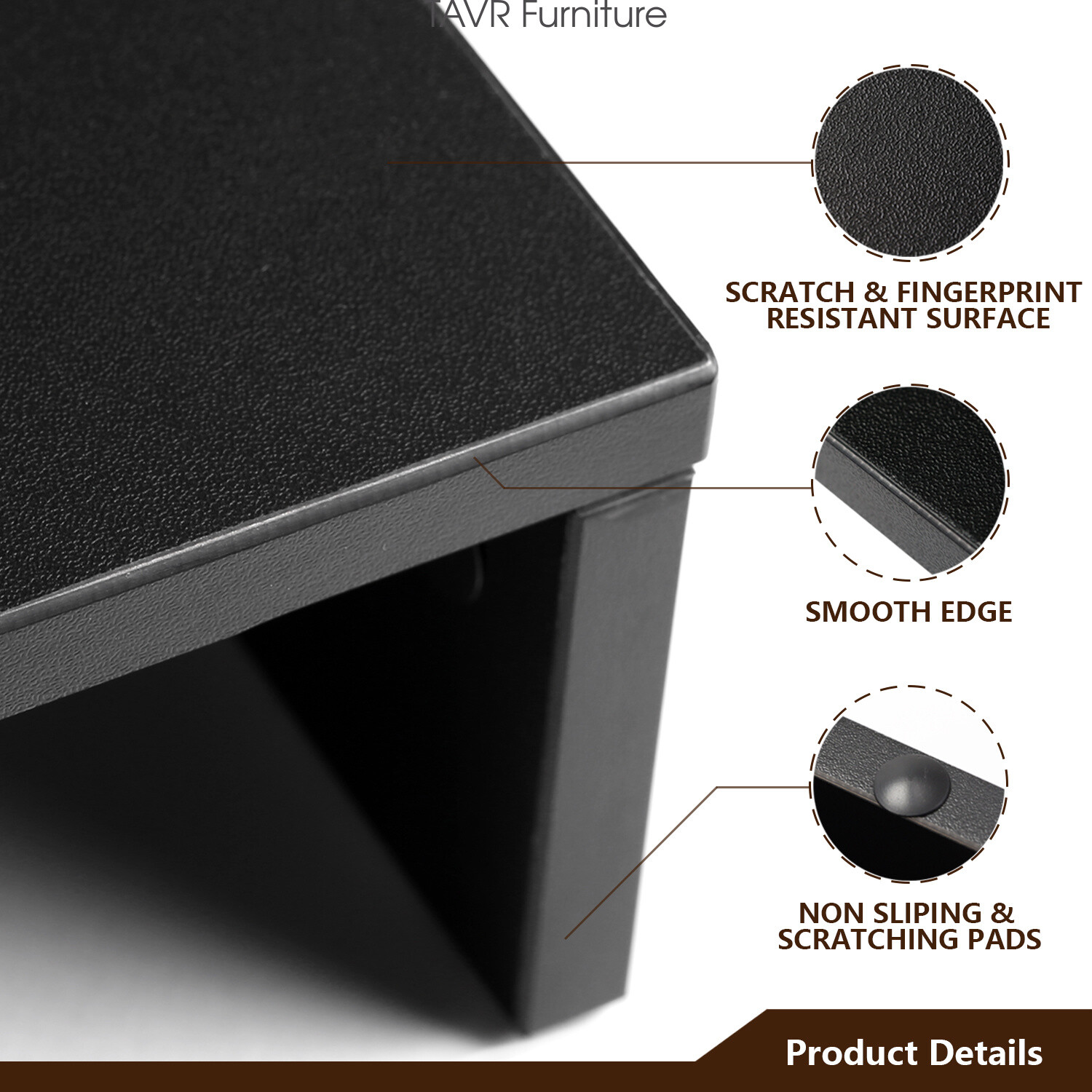 Black Wooden Dual Monitor Stand Risers with Length and Angle Adjustable 3 Shelf