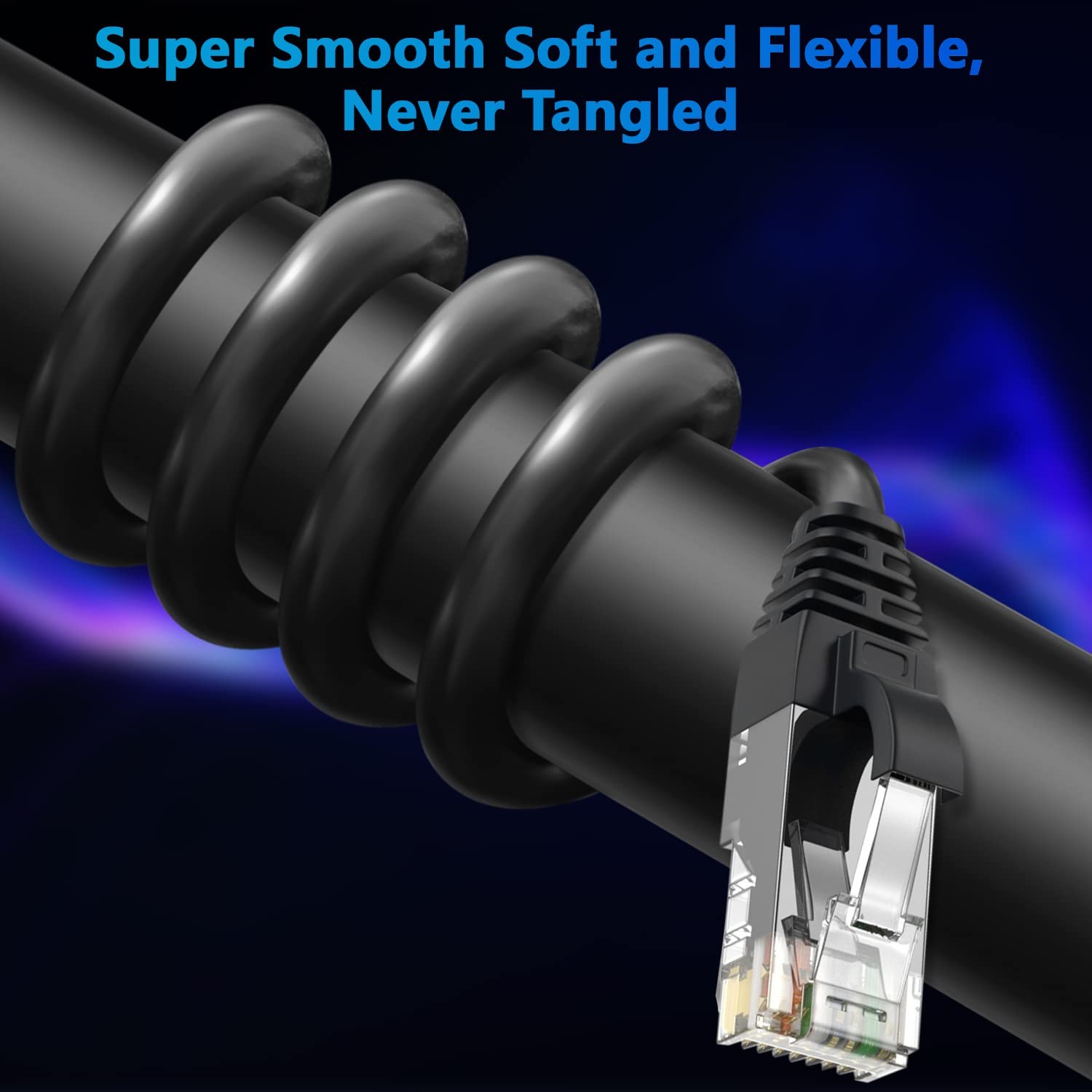 Adoreen Cat 6 Ethernet Cable 50 Ft-Black, Outdoor & Indoor 50FT, Black