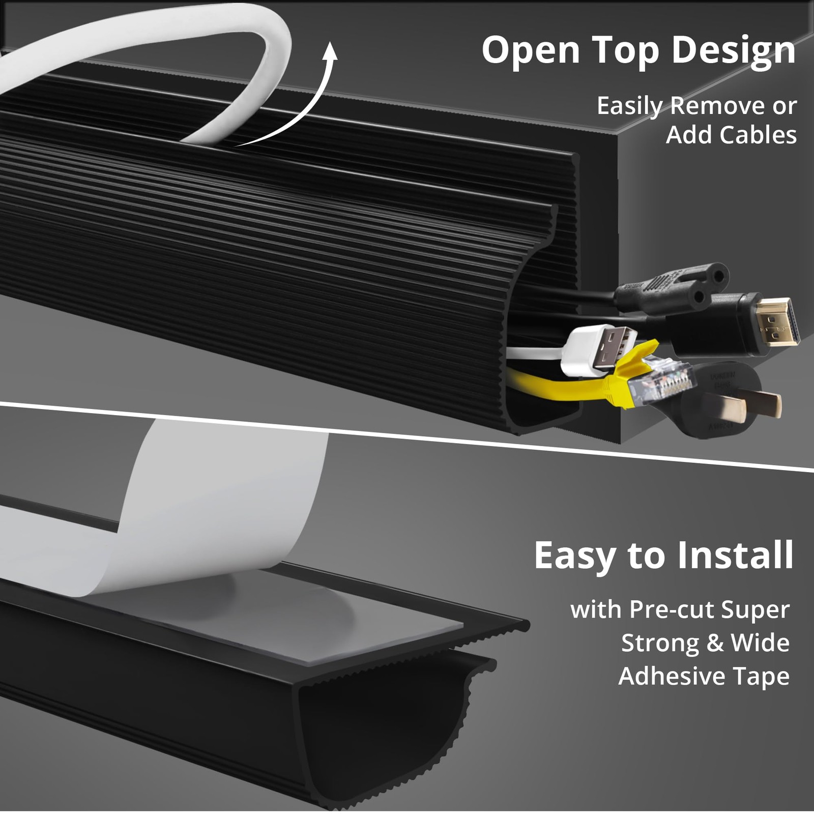 Cable Management Under Desk, 32in (2×15.75in) J Channel, Self Adhesive Cable