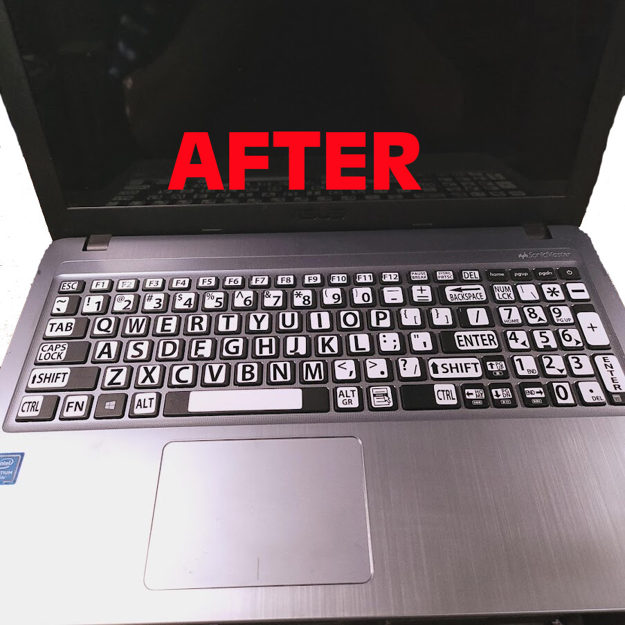 English US LARGE LETTER KEYBOARD STICKERS for Computer or Laptop/Black on White