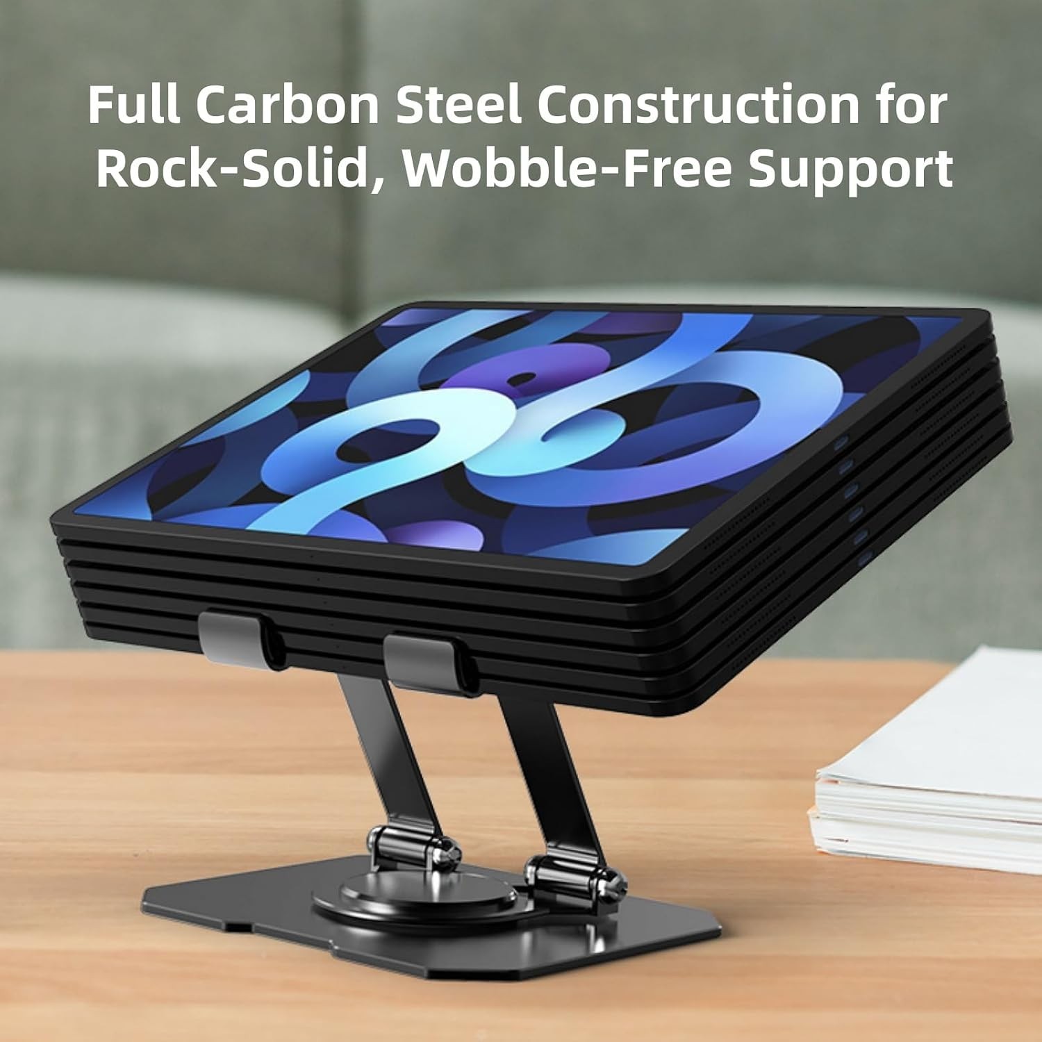 360° Rotatable Metal Tablet Stand, Adjustable Folding Desktop Stand for iPad/…