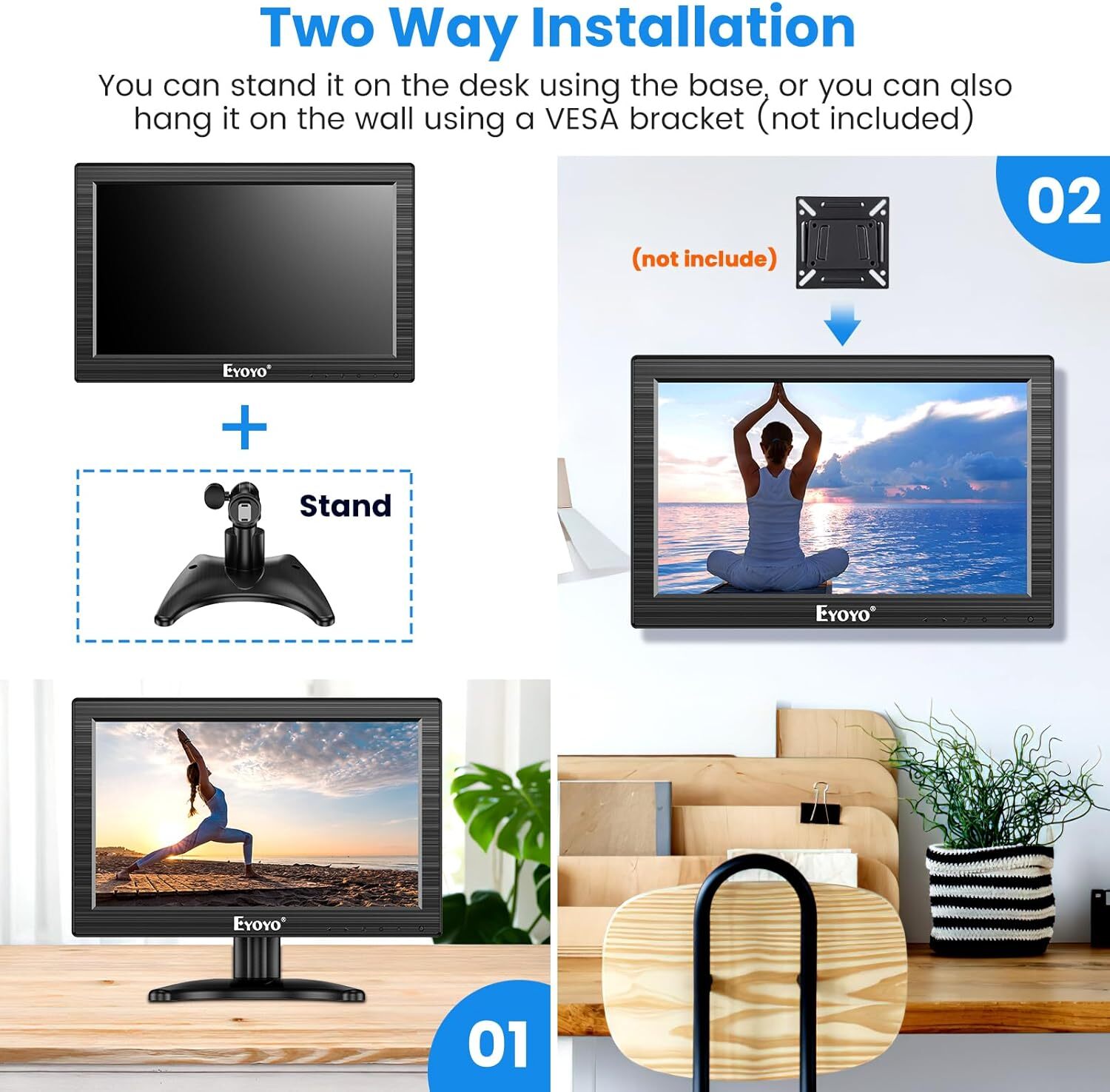 Eyoyo 12″ TFT LCD Monitor with AV BNC HDMI VGA Input 1366×768 for PC CCTV Game