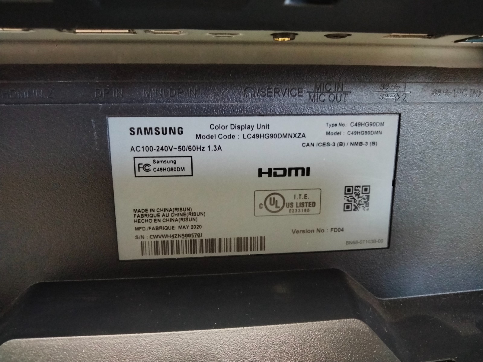 Samsung 49in Curved Gaming Monitor 32:9 144Hz 1ms 3840×1080 LC49HG90DMNXZA