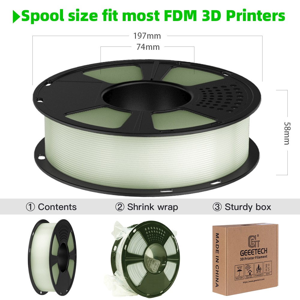 Geeetech 3D Printer Filament Pla Glow In The Dark Luminous Glow Green 1Kg 1.75mm
