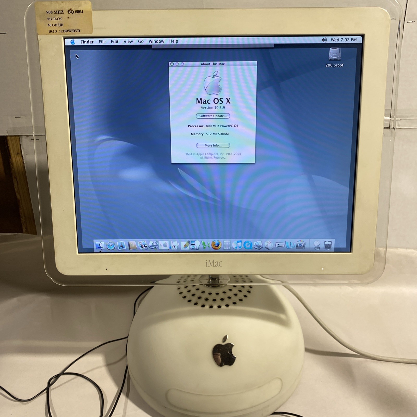 Vintage Apple iMac M6498 G4 15″ 800 MHz-60GB-512MB