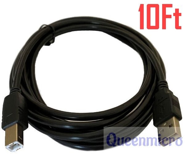 10Ft USB 2.0 A~B AB Printer Device Cable Cord Wire for HP CANNON BROTHER Black