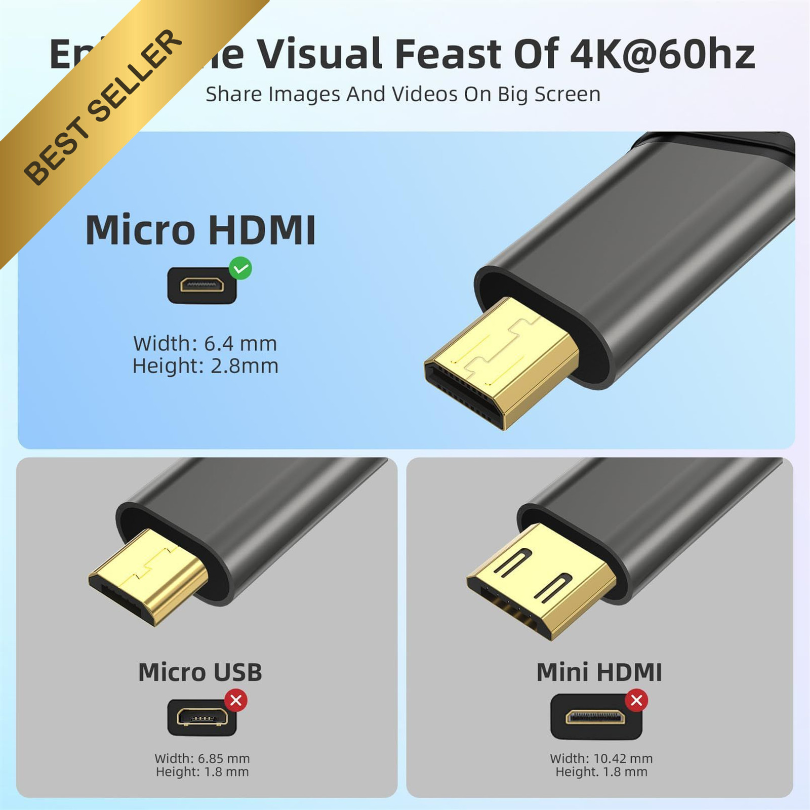 4K 60Hz Micro HDMI to HDMI Adapter Cable Type D to A Raspberry Pi 5 4 Camera