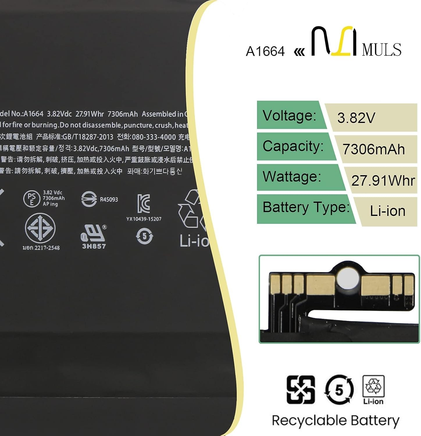 New iPad Pro 9.7 A1664 A1673 A1674 Internal Li-ion Battery Replacement 7306 mAh