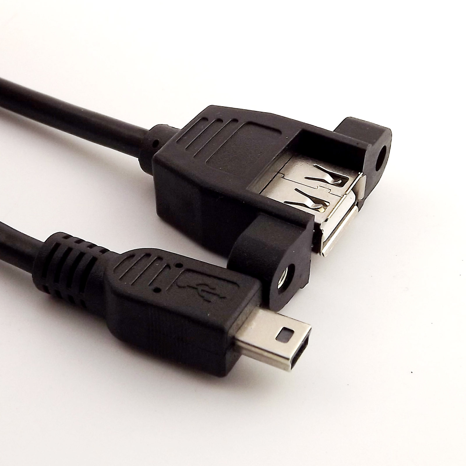 USB 2.0 A Female Socket Panel Mount To Mini 5 Pin B Male Data Adapter Cable 1ft