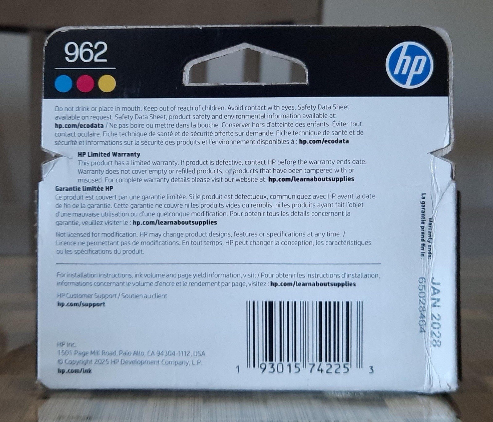 3-PACK HP GENUINE 962 COLOR INK (RETAIL BOX) OFFICEJET PRO PREMIER Exp 01/2028