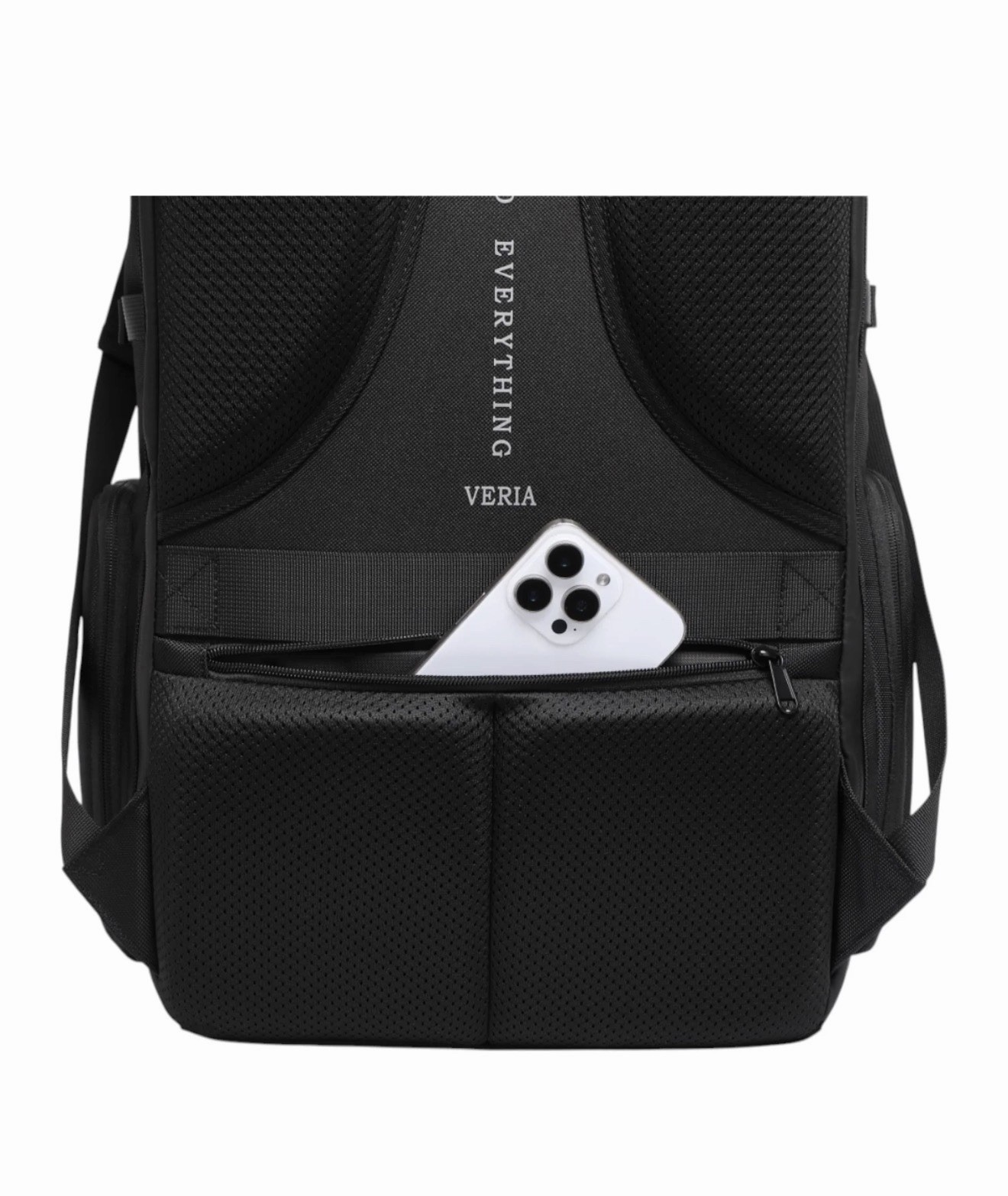VERIA Black Roll-Top Nylon Laptop Backpack 15in, Padded Straps, Water Resistant