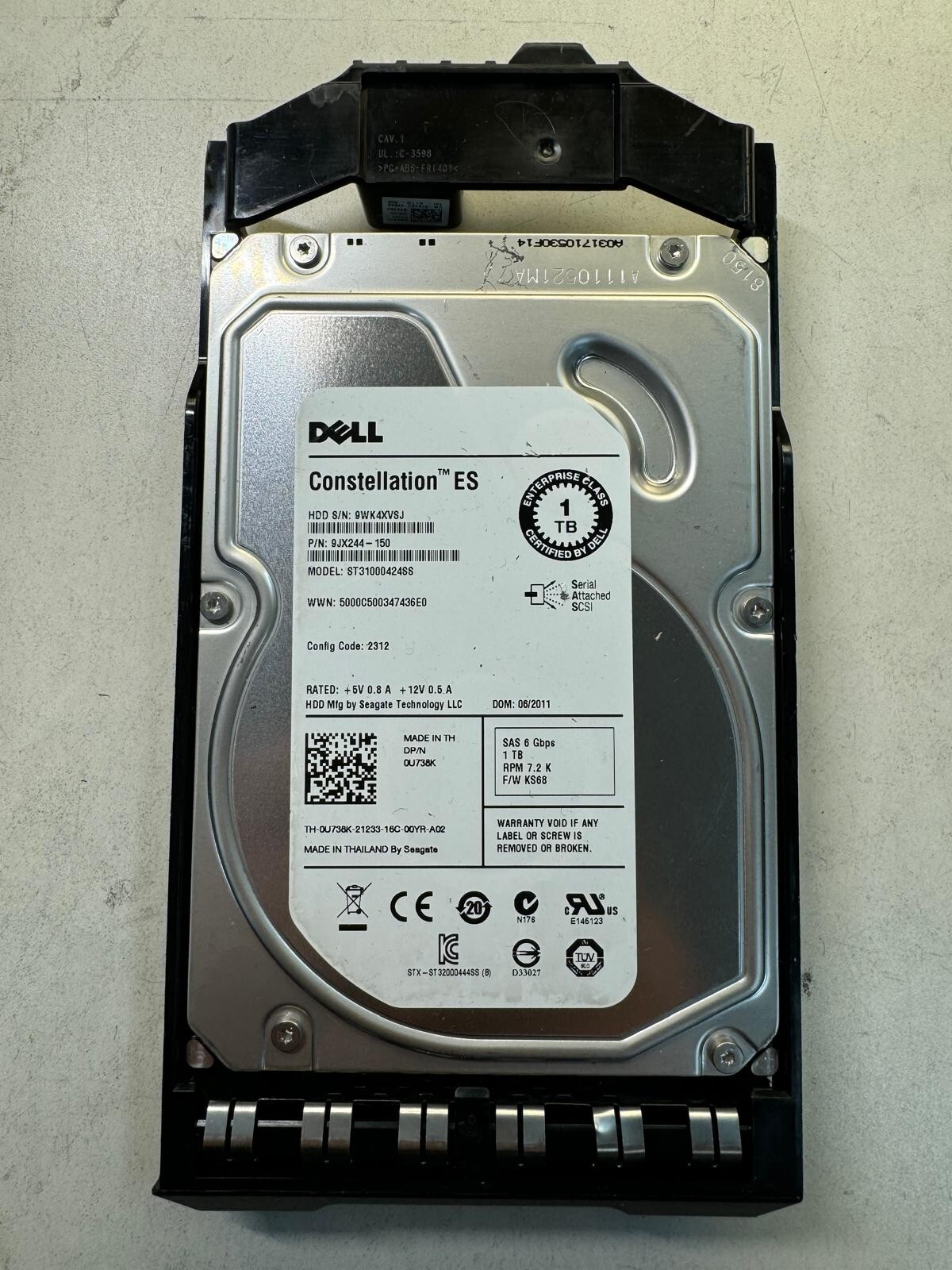 Dell U738K ST31000424SS 9JX244-150 1TB 7.2K RPM 16MB Cache 6.0Gb/s 3.5″ SAS HDD