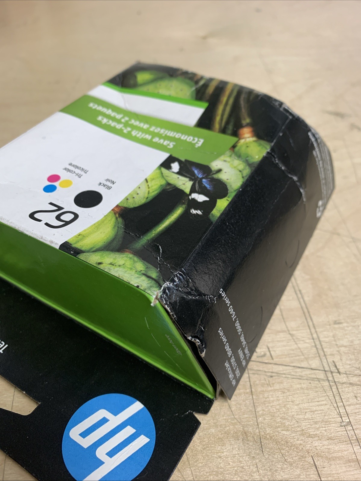 HP 62 2-pack Black/Tri-color Original Ink Cartridges EXP- Jun 2026 (Damaged Box)