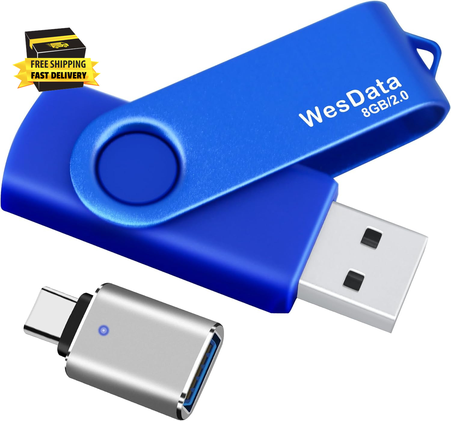 8GB USB 2.0 Flash Drive and 1 USB C Adapter, Thumb Drive USB Memory Stick Jump D